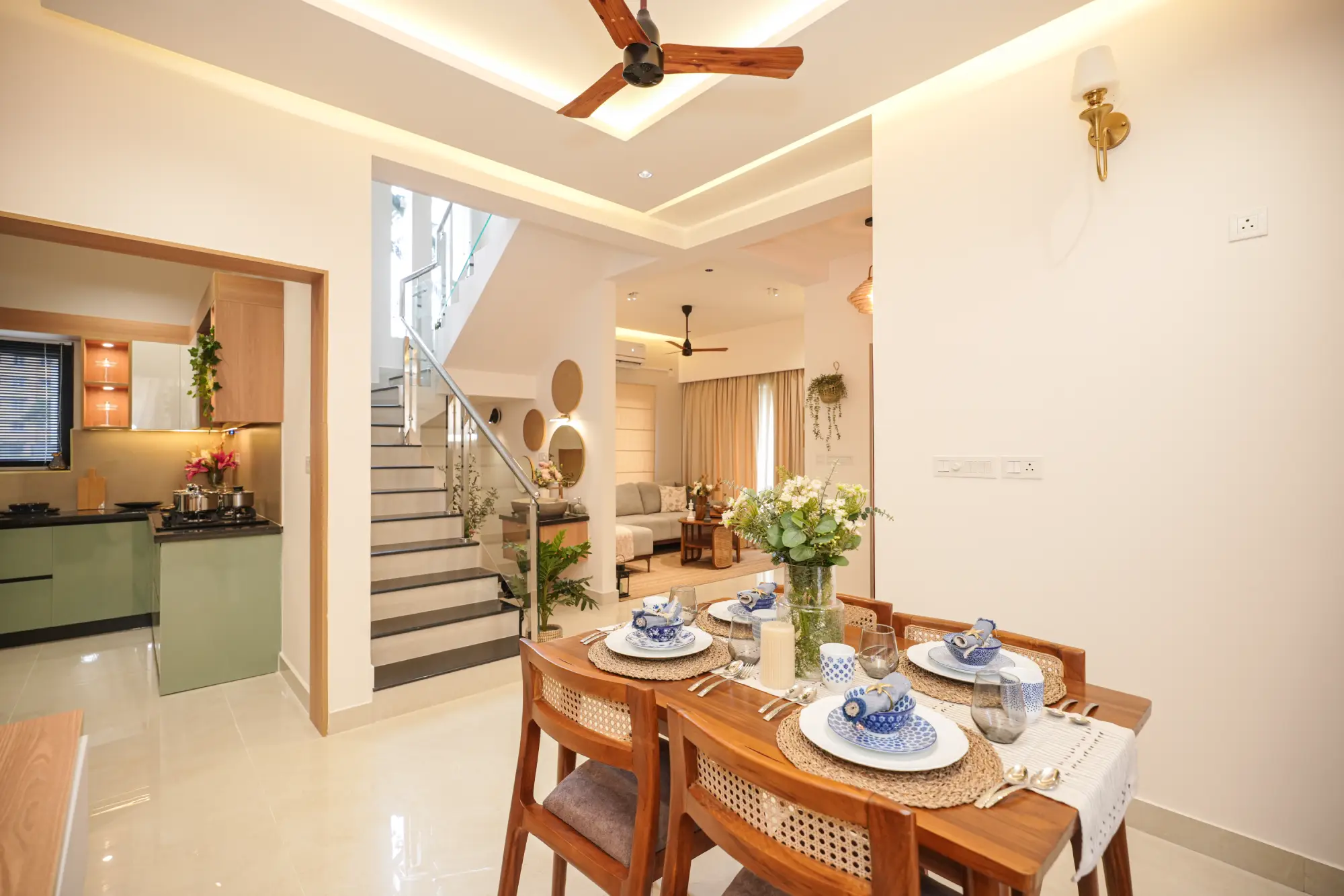 Dining area and staircase in a Nuvora home
