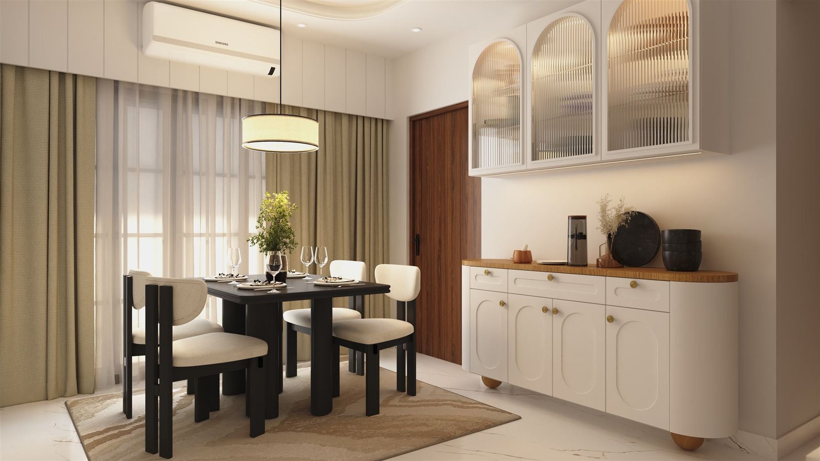 Nuvora Interiors elegant dining and crockery unit