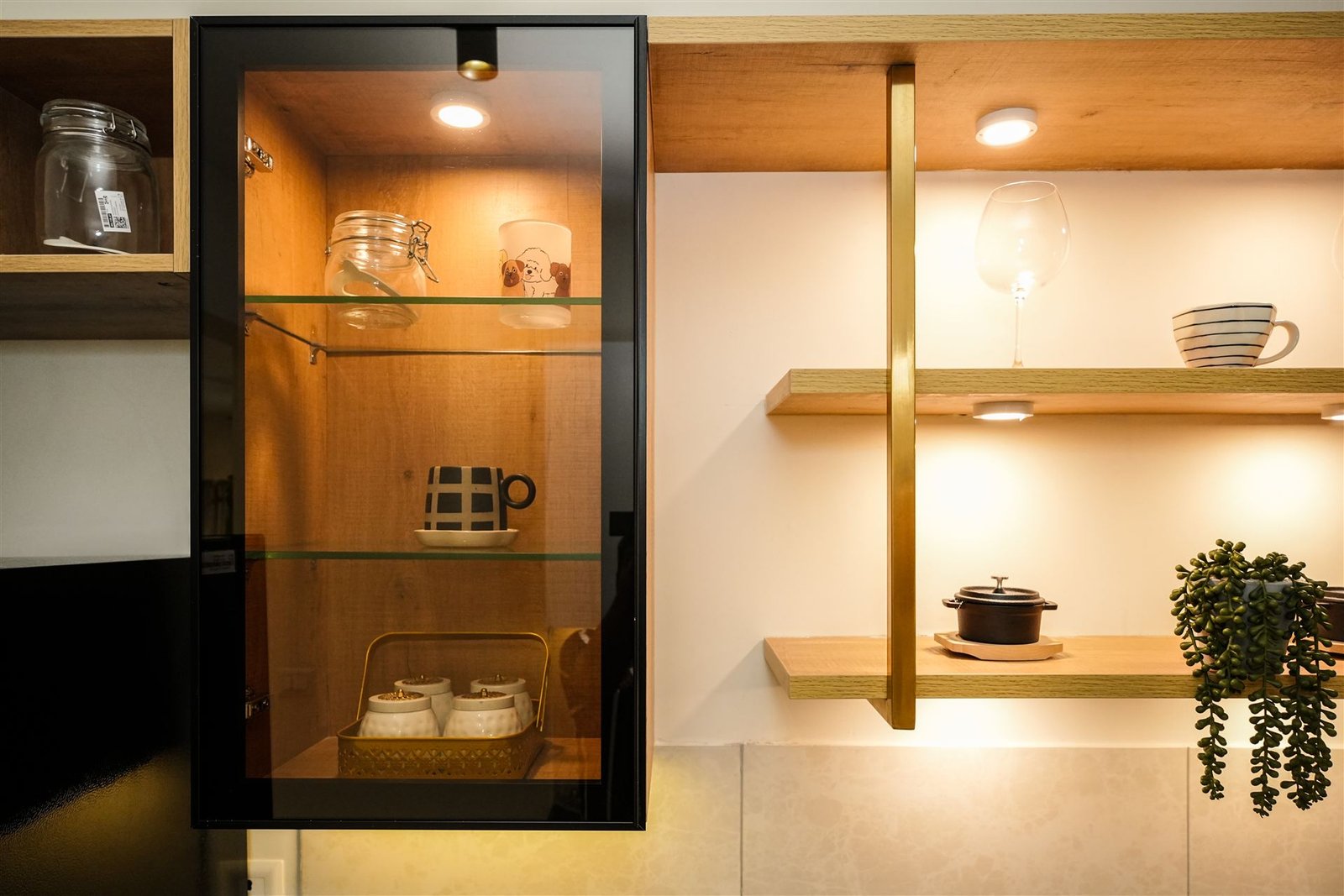 Experience center display cabinet and shelving finish