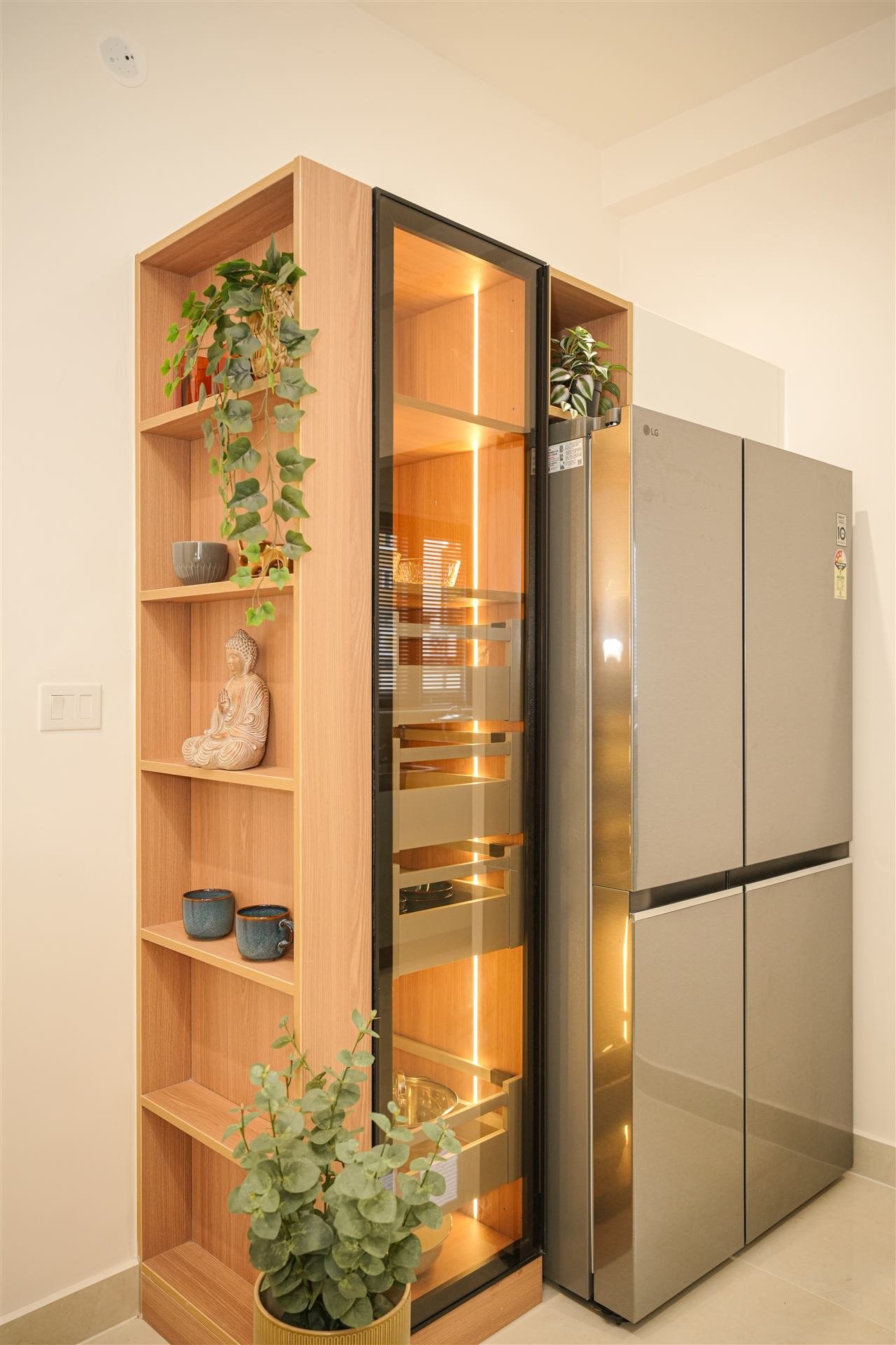 Experience center wood finish and storage display