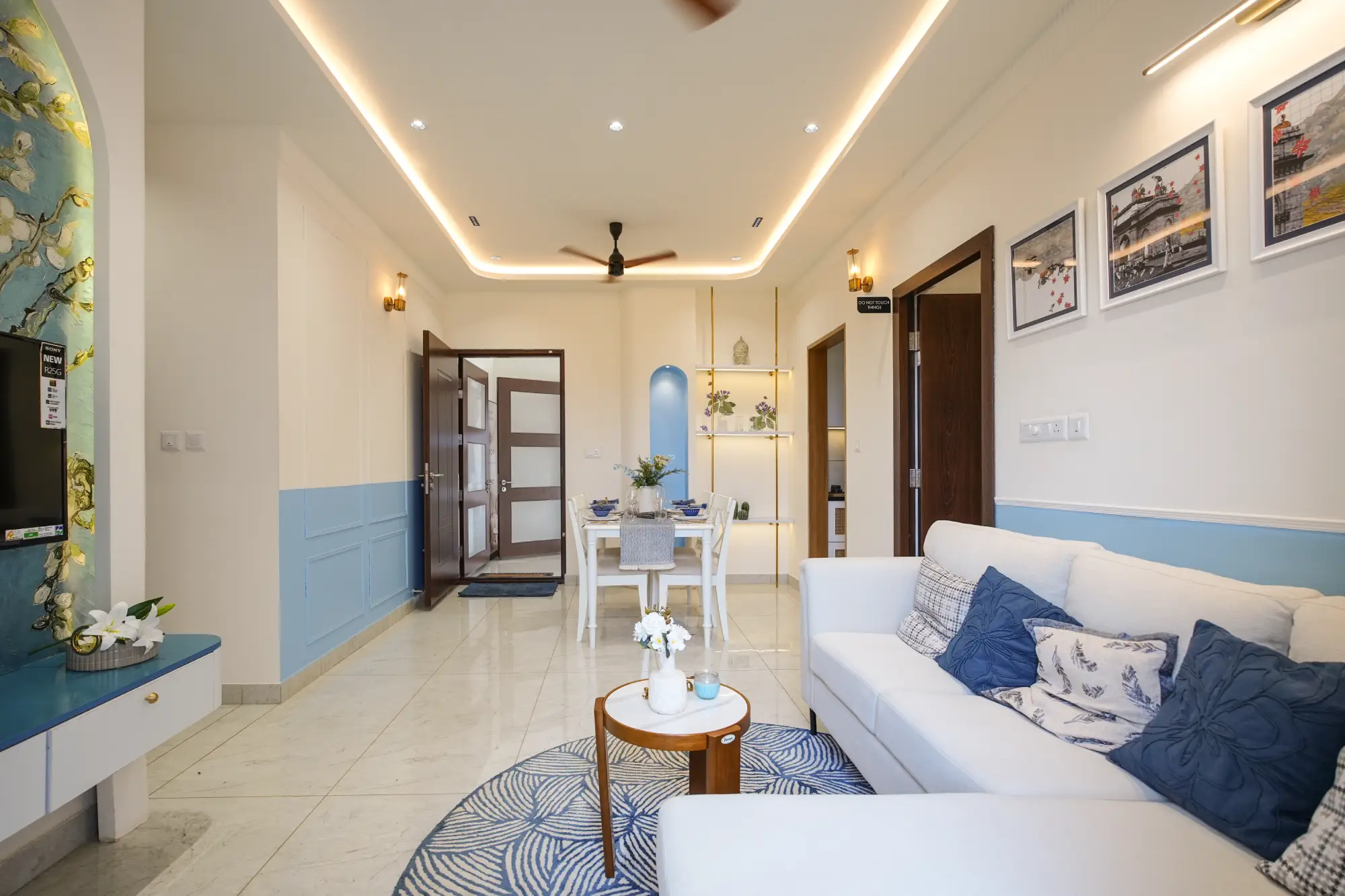 Living and dining in The Azure Nest, a Nuvora home