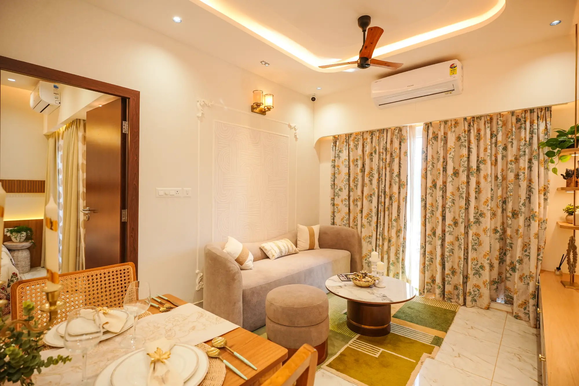 Living and dining in The Amber House, a Nuvora home