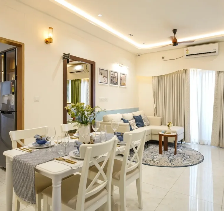 Open living and dining space at The Azure Nest by Nuvora