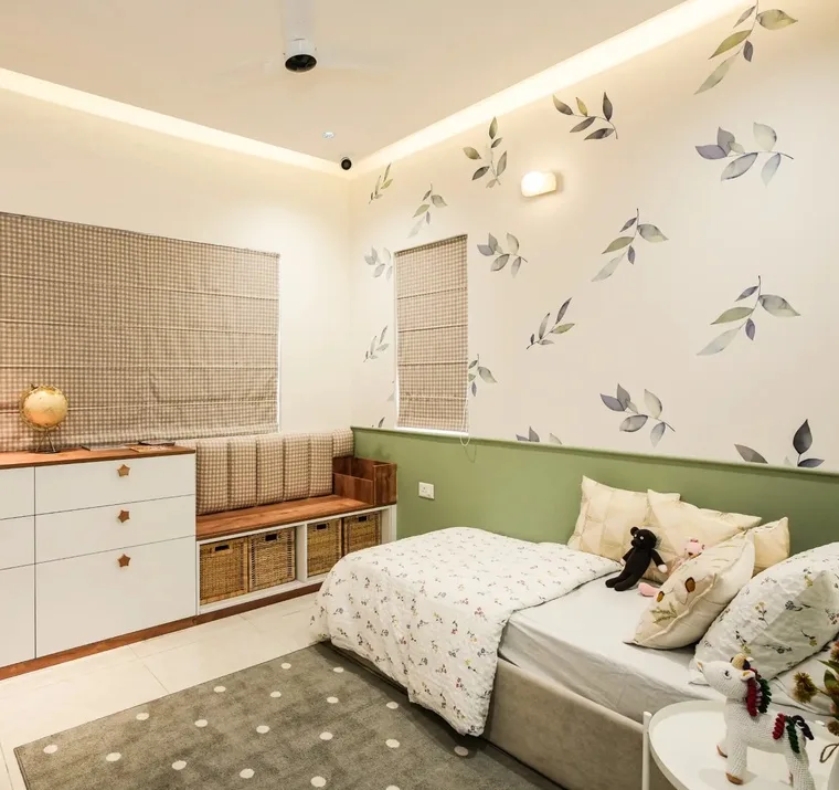 Kids bedroom with window seat storage at The Sage Grove by Nuvora