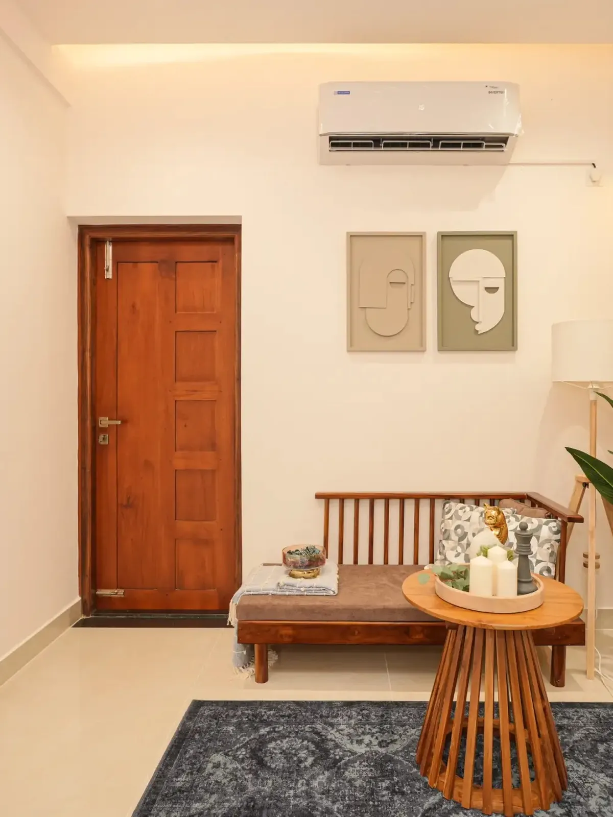 Foyer with entrance bench and artwork at The Anantha Villa by Nuvora