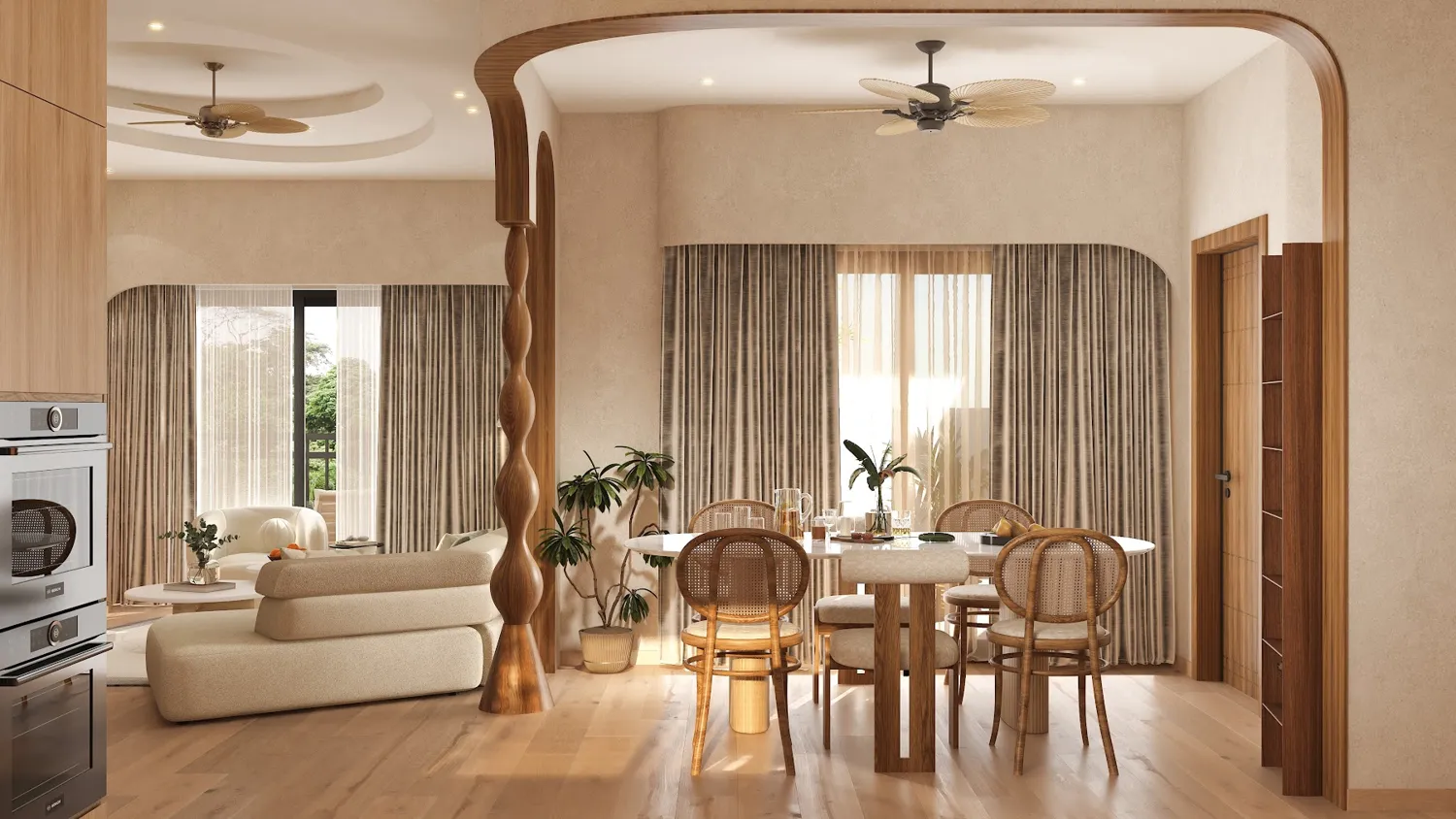 3D design of a living and dining area